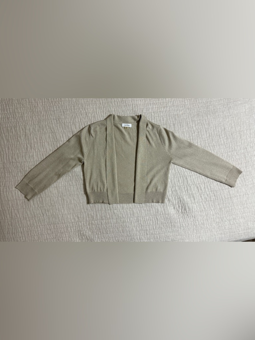 Calvin Klein Gold Three-Quarter-Sleeve Glitter Shrug Cardigan